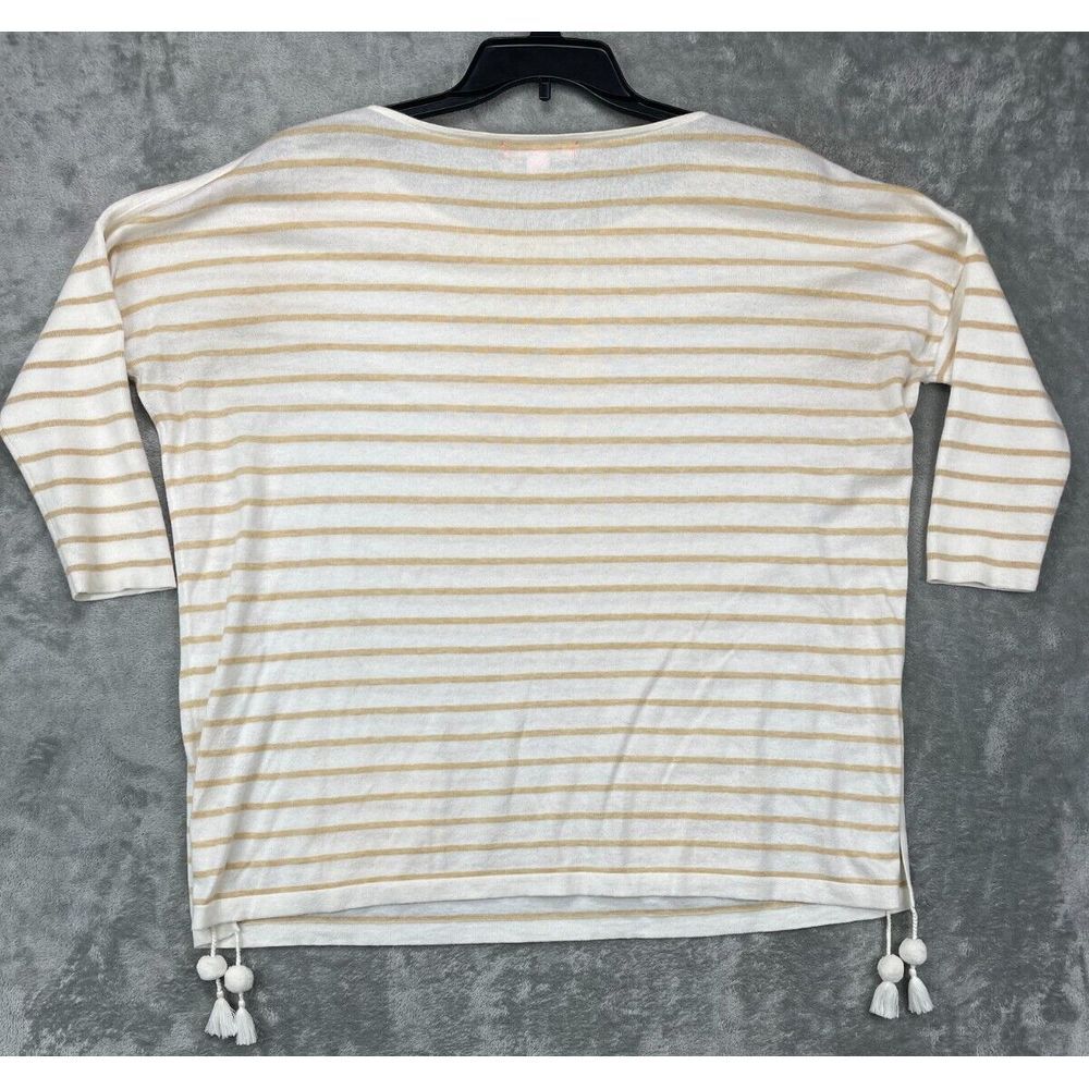 Lilly Pulitzer Elba Tunic White w/Stripes Lightweight Sz Medium Pockets Tassels - Picture 9 of 10